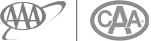 The image shows two round logos: one with "AAA" and an arrow, and the other with "CAA" inside the circle.